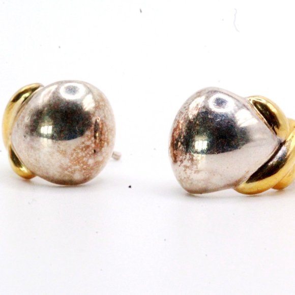 Contemporary QVC Sterling Silver Two Tone Vermeil Post Earrings - Picture 5 of 7